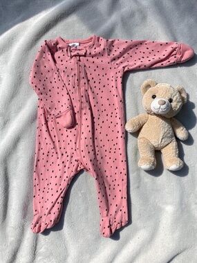 Gerber Pink Footed One-Piece with Black Dot Print